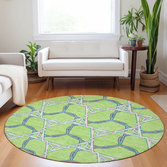 Addison Rugs Chantille ACN959LM 8 x 8 (ft) Loomed Polyester Lime Round Indoor/Outdoor Geometric Machine washable Pet Friendly Area rug