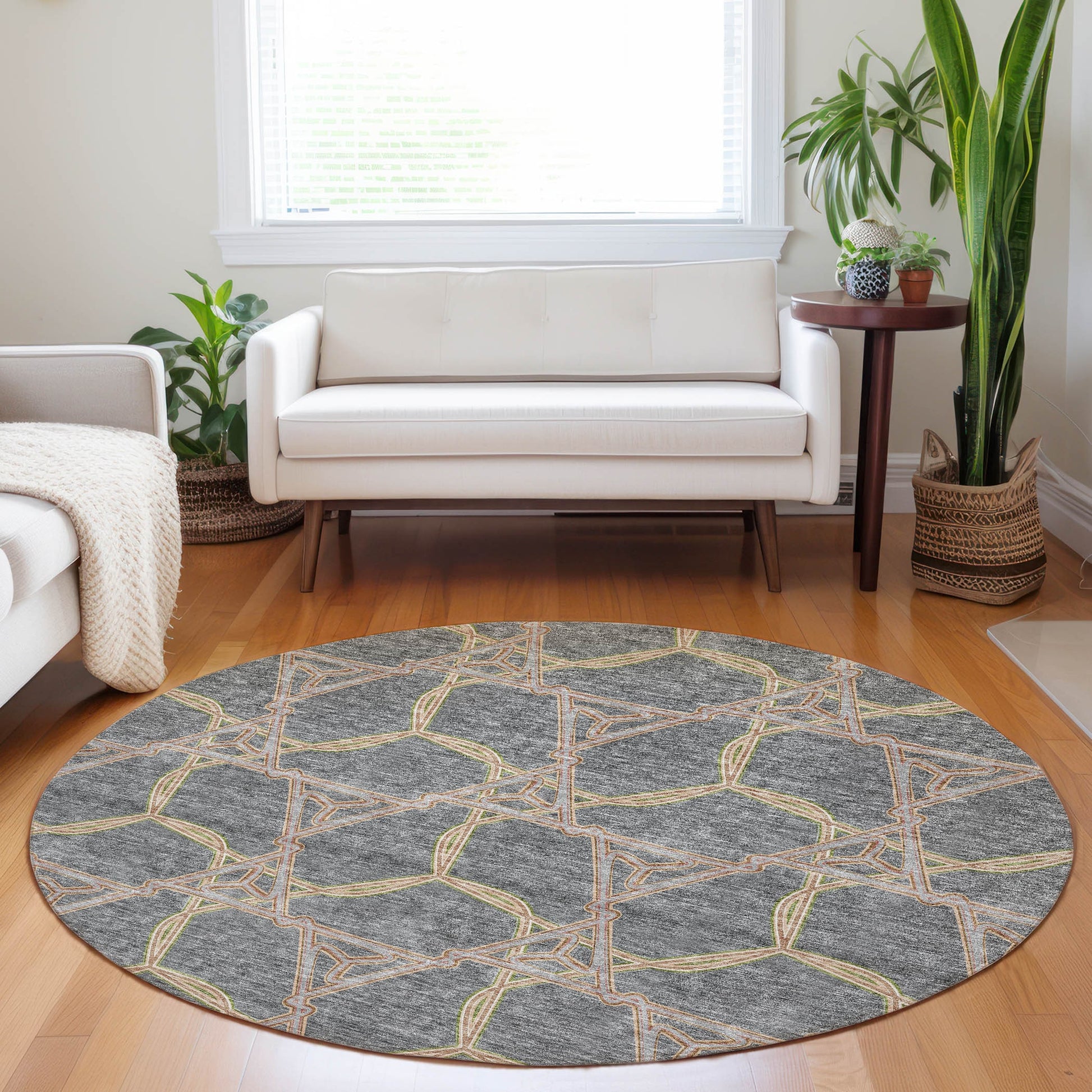 Addison Rugs Chantille ACN959GY 8 x 8 (ft) Loomed Polyester Gray Round Indoor/Outdoor Geometric Machine washable Pet Friendly Area rug