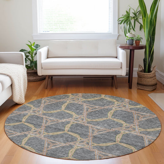 Addison Rugs Chantille ACN959GY 8 x 8 (ft) Loomed Polyester Gray Round Indoor/Outdoor Geometric Machine washable Pet Friendly Area rug