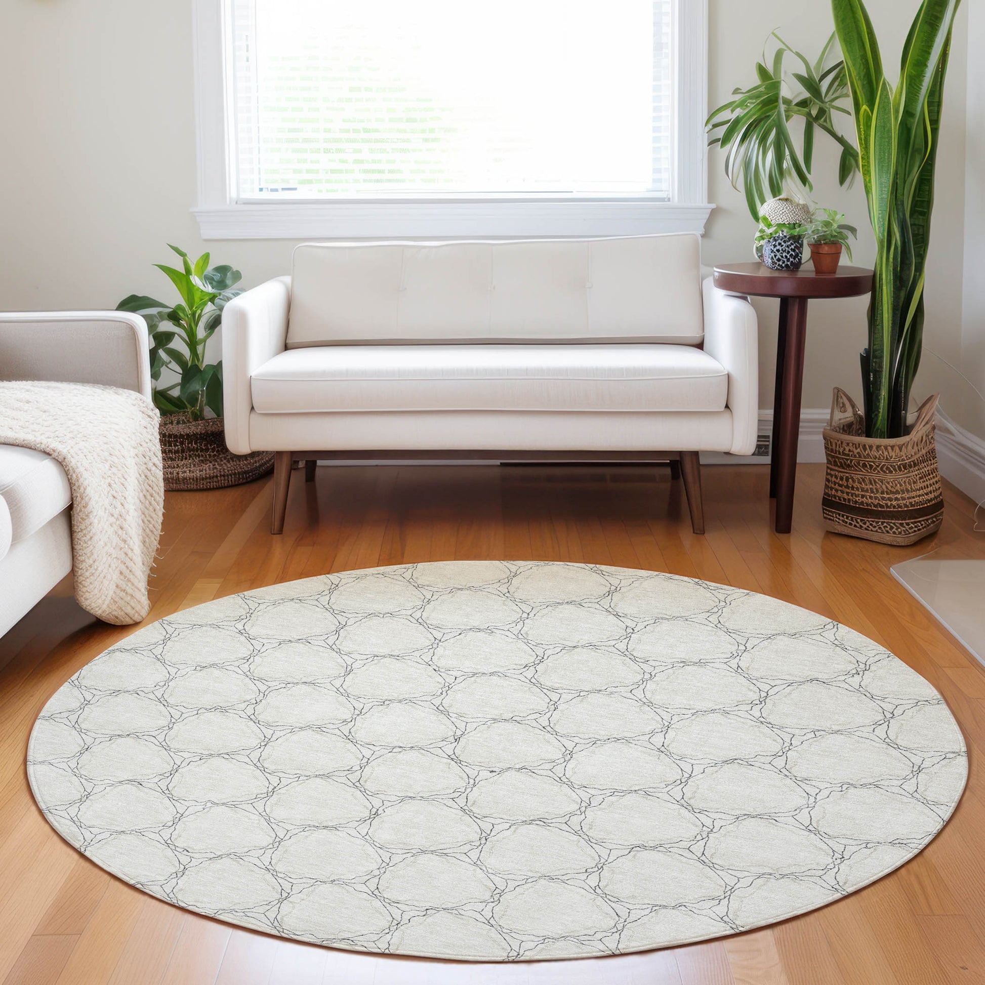 Addison Rugs Chantille ACN960IV 8 x 8 (ft) Loomed Polyester Ivory Round Indoor/Outdoor Geometric Machine washable Pet Friendly Area rug