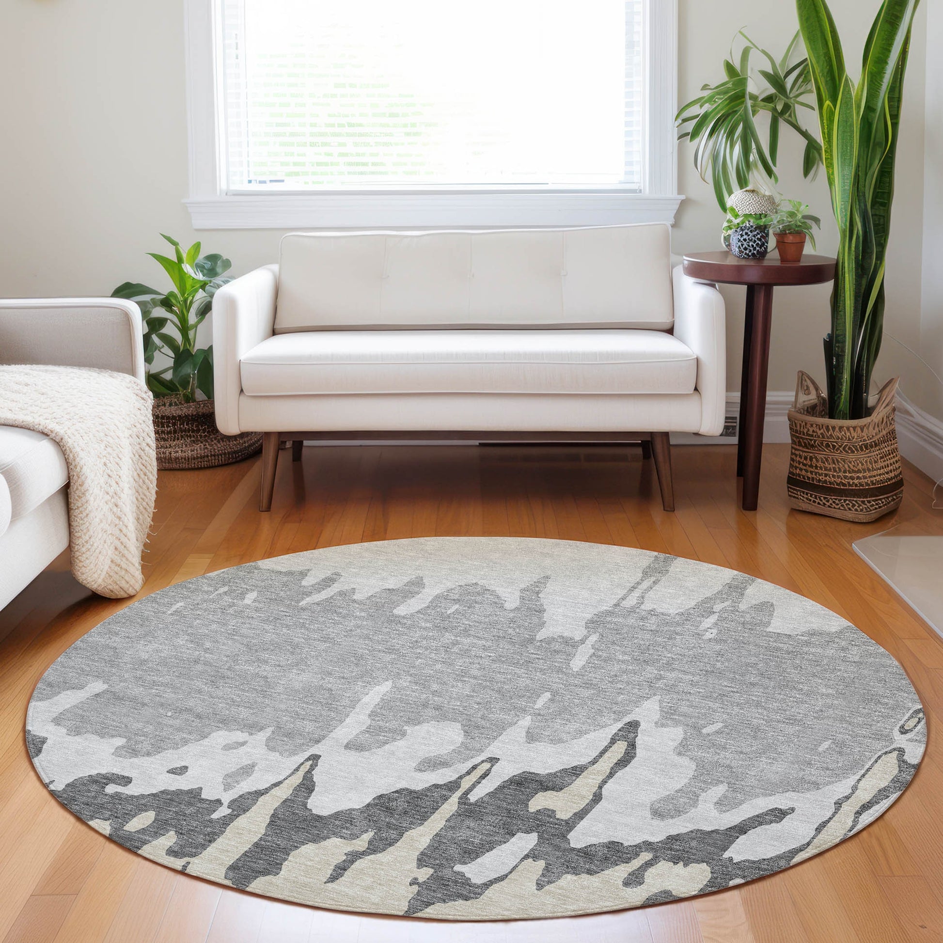 Addison Rugs Chantille ACN961GY 8 x 8 (ft) Loomed Polyester Gray Round Indoor/Outdoor Geometric Machine washable Pet Friendly Area rug