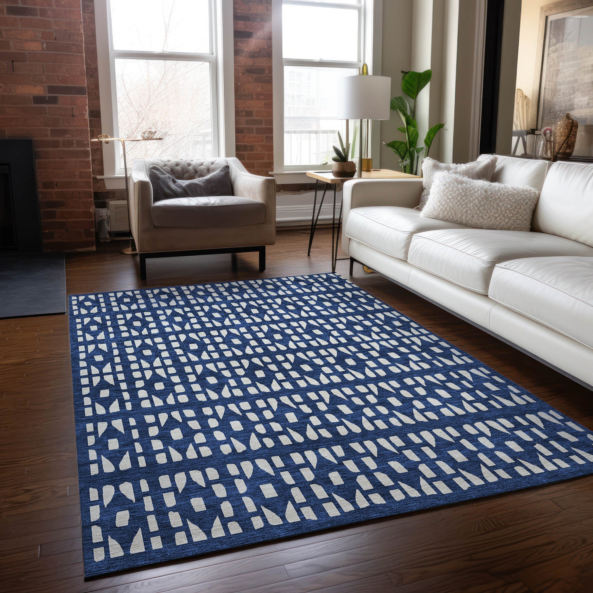 Addison Rugs Chantille ACN963NA 9 x 12 (ft) Loomed Polyester Navy Rectangular Indoor/Outdoor Machine washable Pet Friendly Area rug