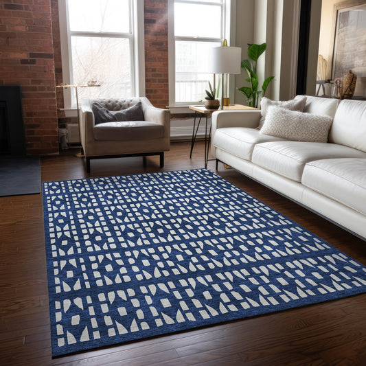 Addison Rugs Chantille ACN963NA 9 x 12 (ft) Loomed Polyester Navy Rectangular Indoor/Outdoor Machine washable Pet Friendly Area rug