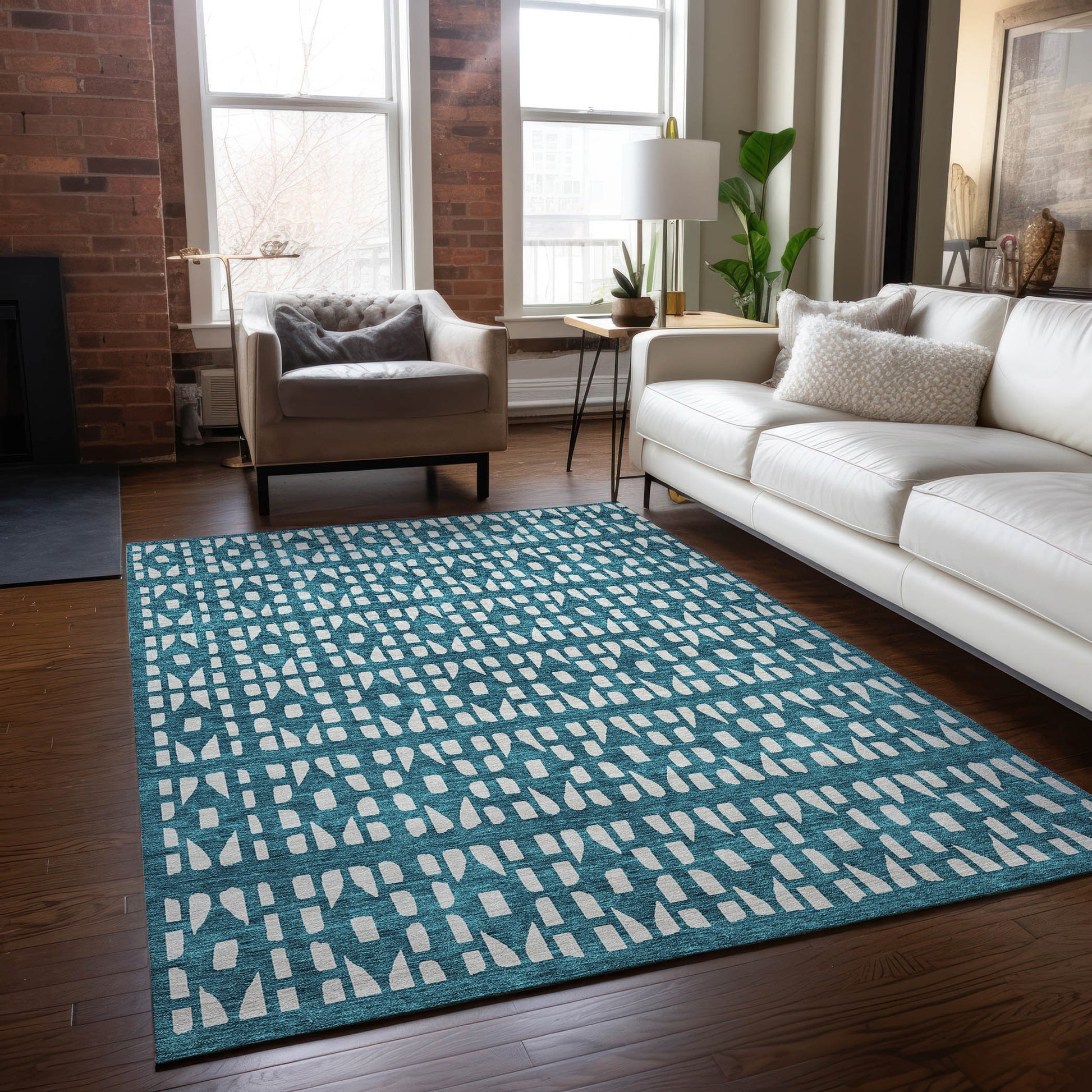 Addison Rugs Chantille ACN963TE 9 x 12 (ft) Loomed Polyester Teal Rectangular Indoor/Outdoor Machine washable Pet Friendly Area rug