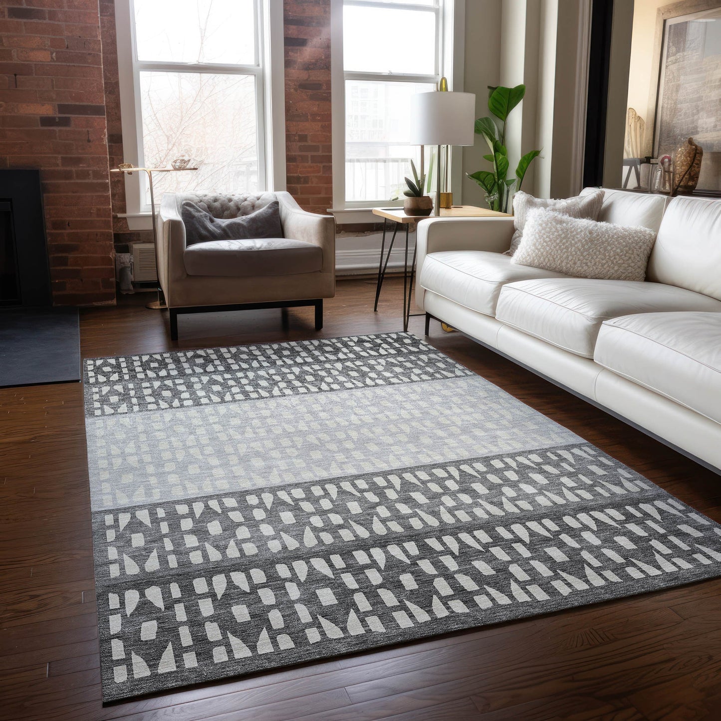 Addison Rugs Chantille ACN964GY 8 x 10 (ft) Loomed Polyester Gray Rectangular Indoor/Outdoor Machine washable Pet Friendly Area rug