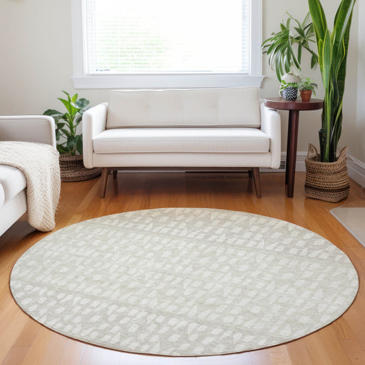 Addison Rugs Chantille ACN964IV 8 x 8 (ft) Loomed Polyester Ivory Round Indoor/Outdoor Geometric Machine washable Pet Friendly Area rug