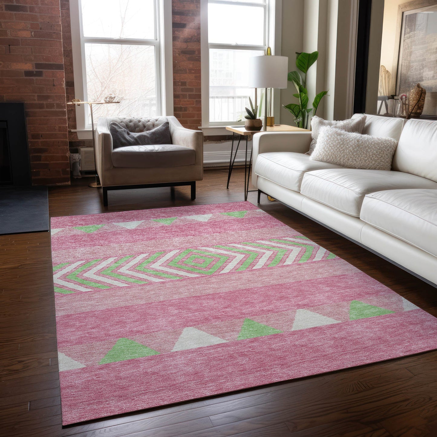 Addison Rugs Chantille ACN965PI 8 x 10 (ft) Loomed Polyester Pink Rectangular Indoor/Outdoor Machine washable Pet Friendly Area rug