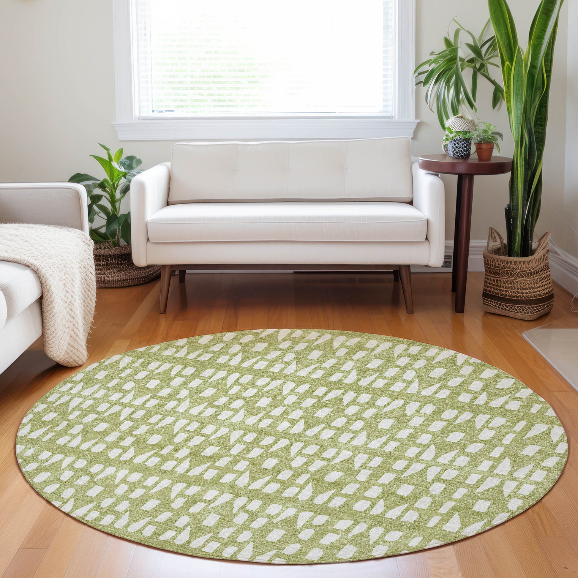 Addison Rugs Chantille ACN963AL 8 x 8 (ft) Loomed Polyester Aloe Round Indoor/Outdoor Geometric Machine washable Pet Friendly Area rug