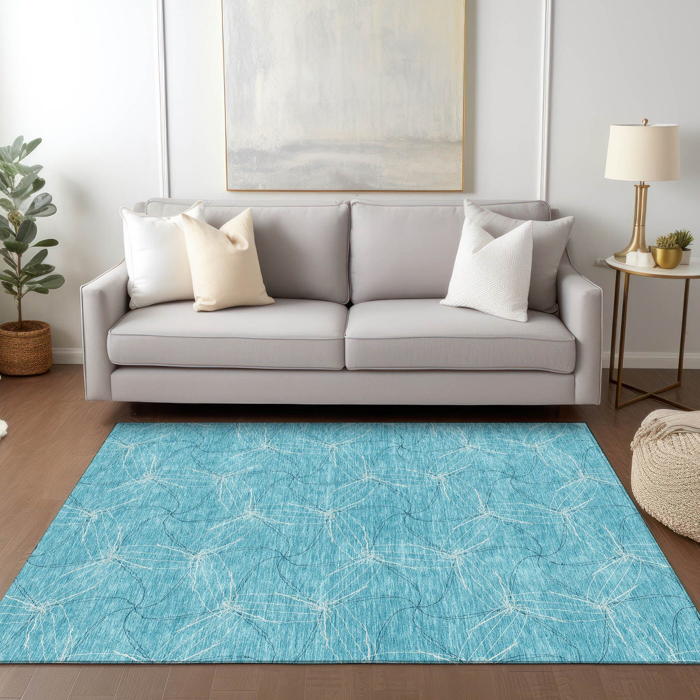 Addison Rugs Chantille ACN968AQ 8 x 10 (ft) Loomed Polyester Aqua Rectangular Indoor/Outdoor Machine washable Pet Friendly Area rug