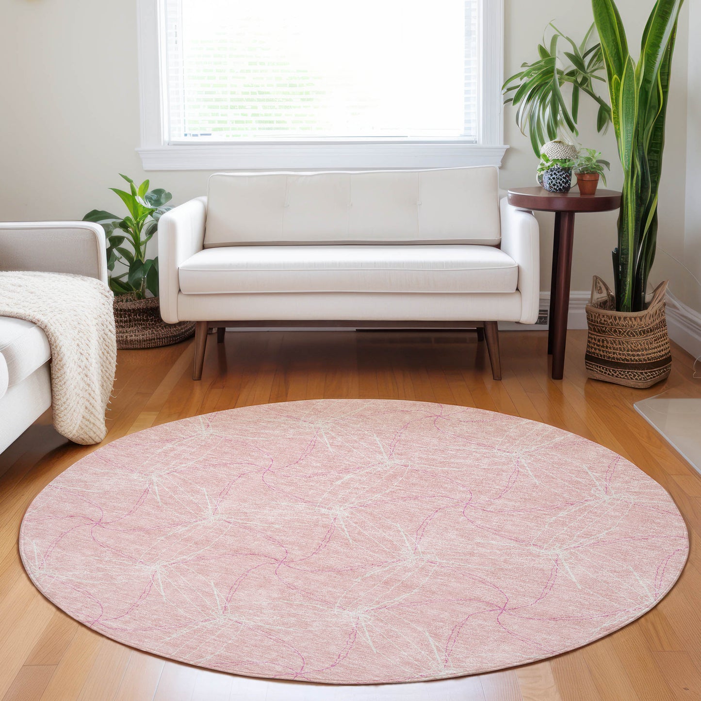 Addison Rugs Chantille ACN968PI 8 x 8 (ft) Loomed Polyester Pink Round Indoor/Outdoor Geometric Machine washable Pet Friendly Area rug