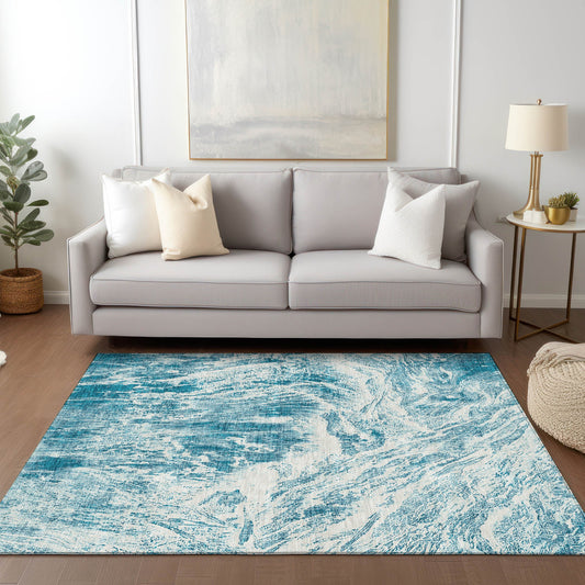 Addison Rugs Chantille ACN971TE 9 x 12 (ft) Loomed Polyester Teal Rectangular Indoor/Outdoor Machine washable Pet Friendly Area rug