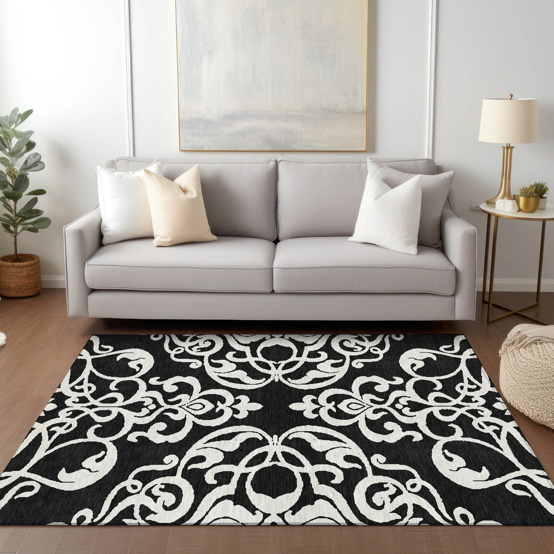 Addison Rugs Chantille ACN973BK 9 x 12 (ft) Loomed Polyester Black Rectangular Indoor/Outdoor Machine washable Pet Friendly Area rug