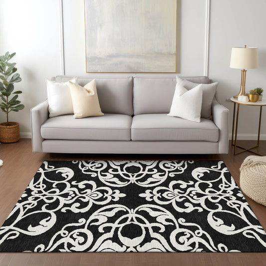 Addison Rugs Chantille ACN973BK 9 x 12 (ft) Loomed Polyester Black Rectangular Indoor/Outdoor Machine washable Pet Friendly Area rug