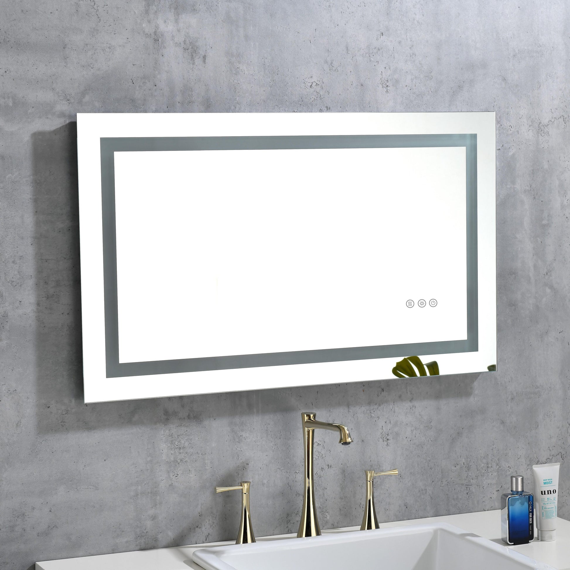 Bayfeve Bathroom Vanity LED Mirror 32-in x 24-in Polished Frameless Rectangle Dimmable LED Lighted Fog Free Bathroom Vanity Mirror ( Silver )