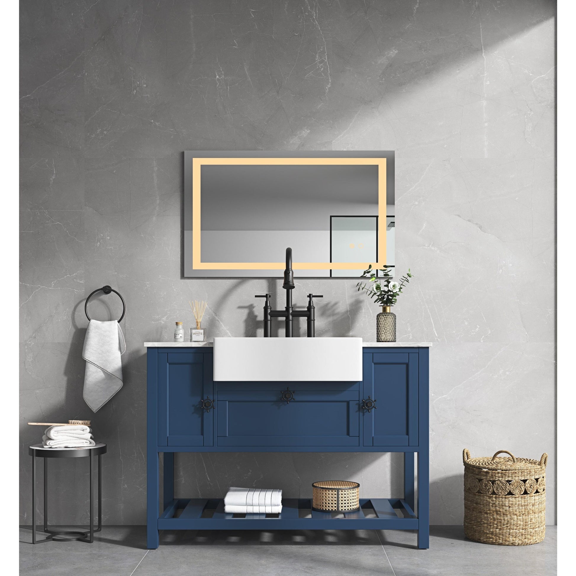 Bayfeve LED Vanity Mirror 36-in x 28-in Polished Frameless Rectangle Dimmable LED Lighted Fog Free Bathroom Vanity Mirror ( White )