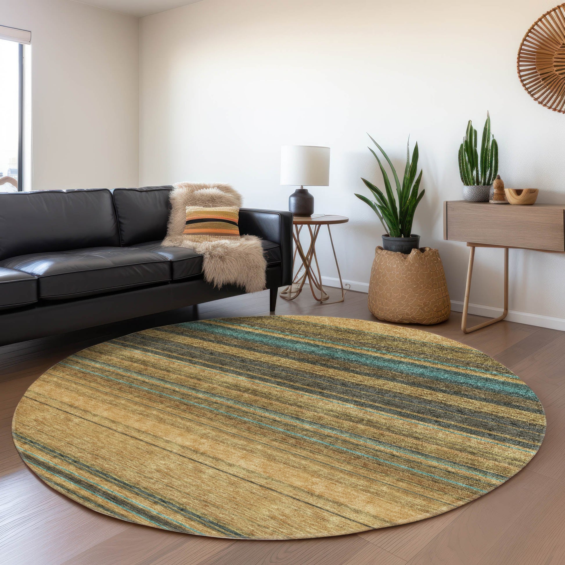 Addison Rugs Chantille ACN979WH 8 x 8 (ft) Loomed Polyester Wheat Round Indoor/Outdoor Geometric Machine washable Pet Friendly Area rug