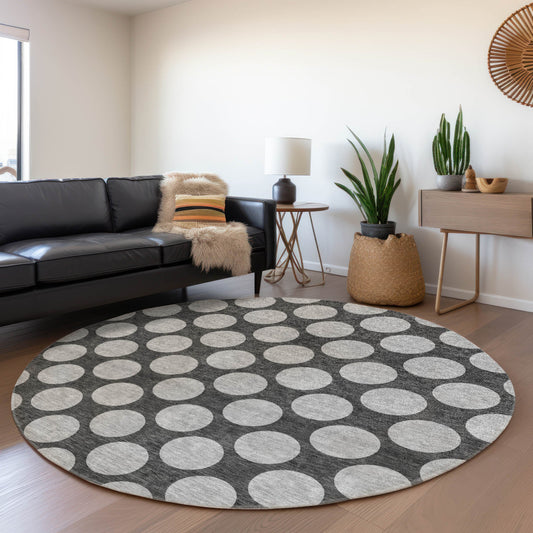 Addison Rugs Chantille ACN980CC 8 x 8 (ft) Loomed Polyester Charcoal Round Indoor/Outdoor Geometric Machine washable Pet Friendly Area rug