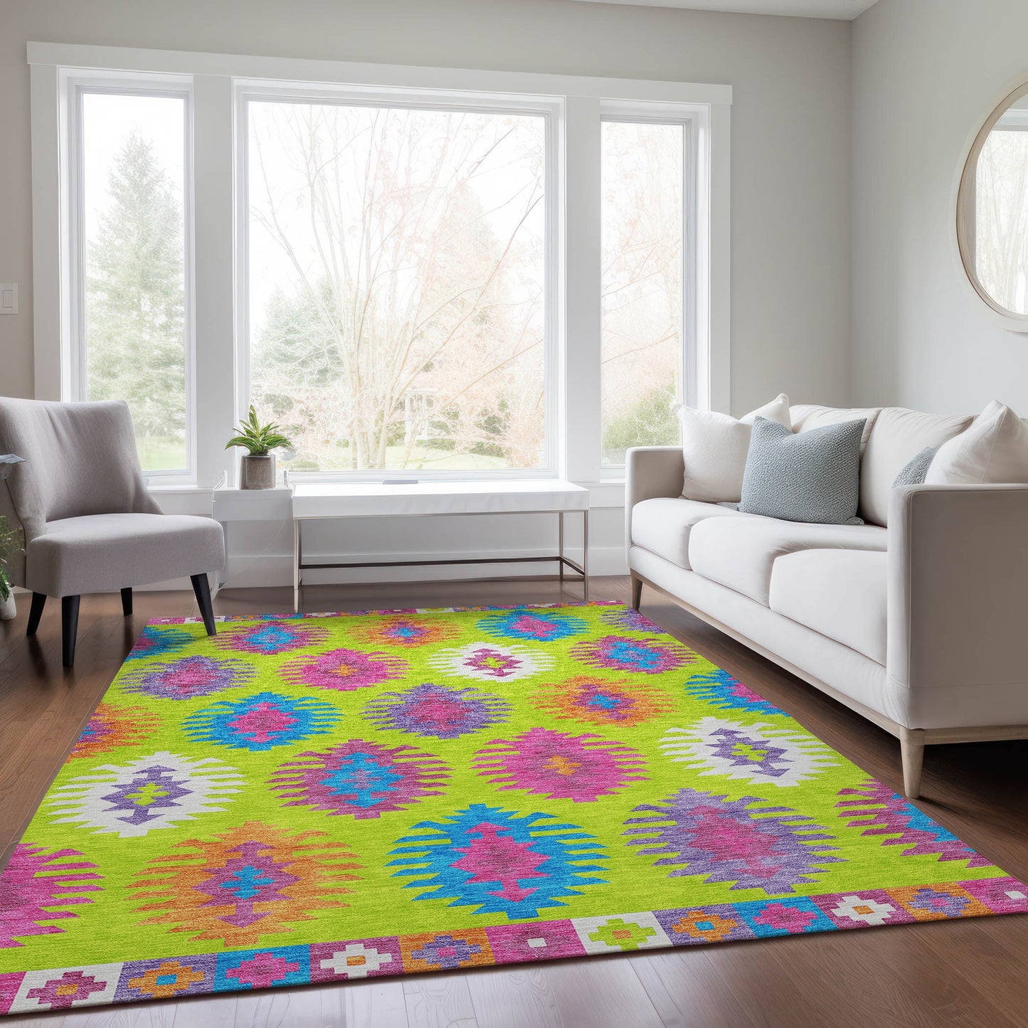 Addison Rugs Chantille ACN983LM 8 x 10 (ft) Loomed Polyester Lime Rectangular Indoor/Outdoor Machine washable Pet Friendly Area rug