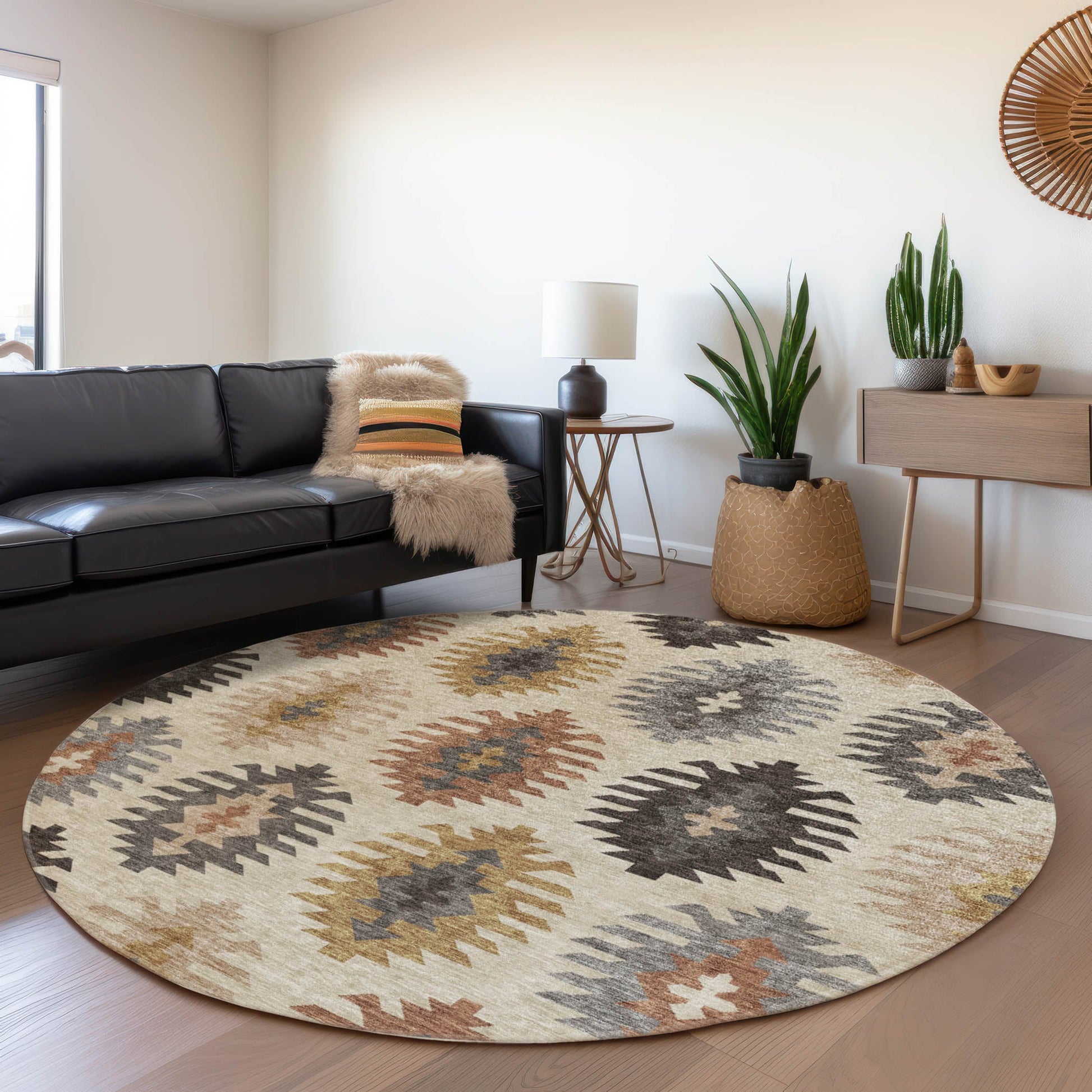 Addison Rugs Chantille ACN983BG 8 x 8 (ft) Loomed Polyester Beige Round Indoor/Outdoor Geometric Machine washable Pet Friendly Area rug