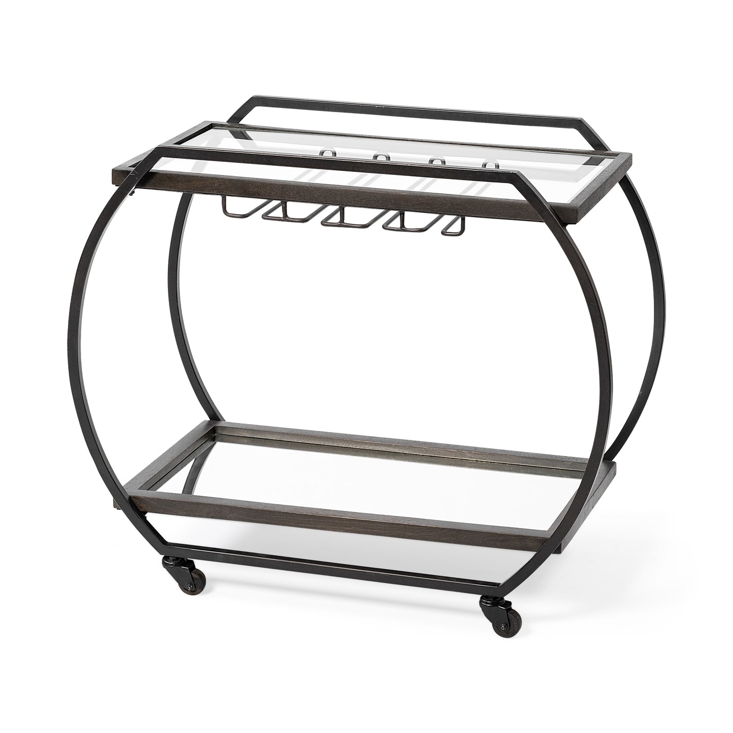 Mercana Black Metal Base with Glass Glass Top Rolling Kitchen Cart ( 18.5-in x 38-in x 32.5-in )