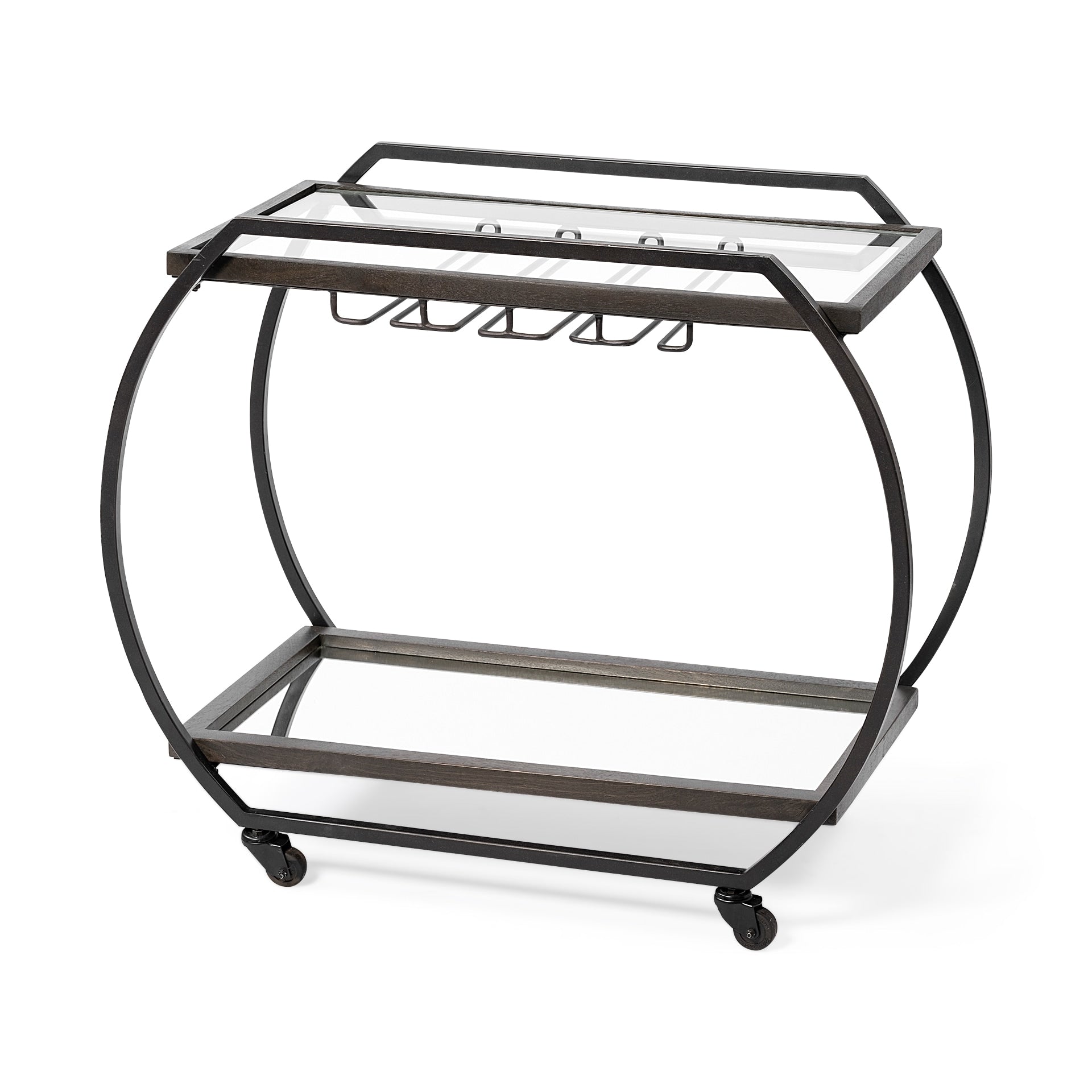 Mercana Black Metal Base with Glass Glass Top Rolling Kitchen Cart ( 18.5-in x 38-in x 32.5-in )