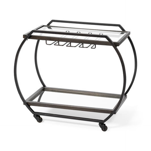 Mercana Black Metal Base with Glass Glass Top Rolling Kitchen Cart ( 18.5-in x 38-in x 32.5-in )