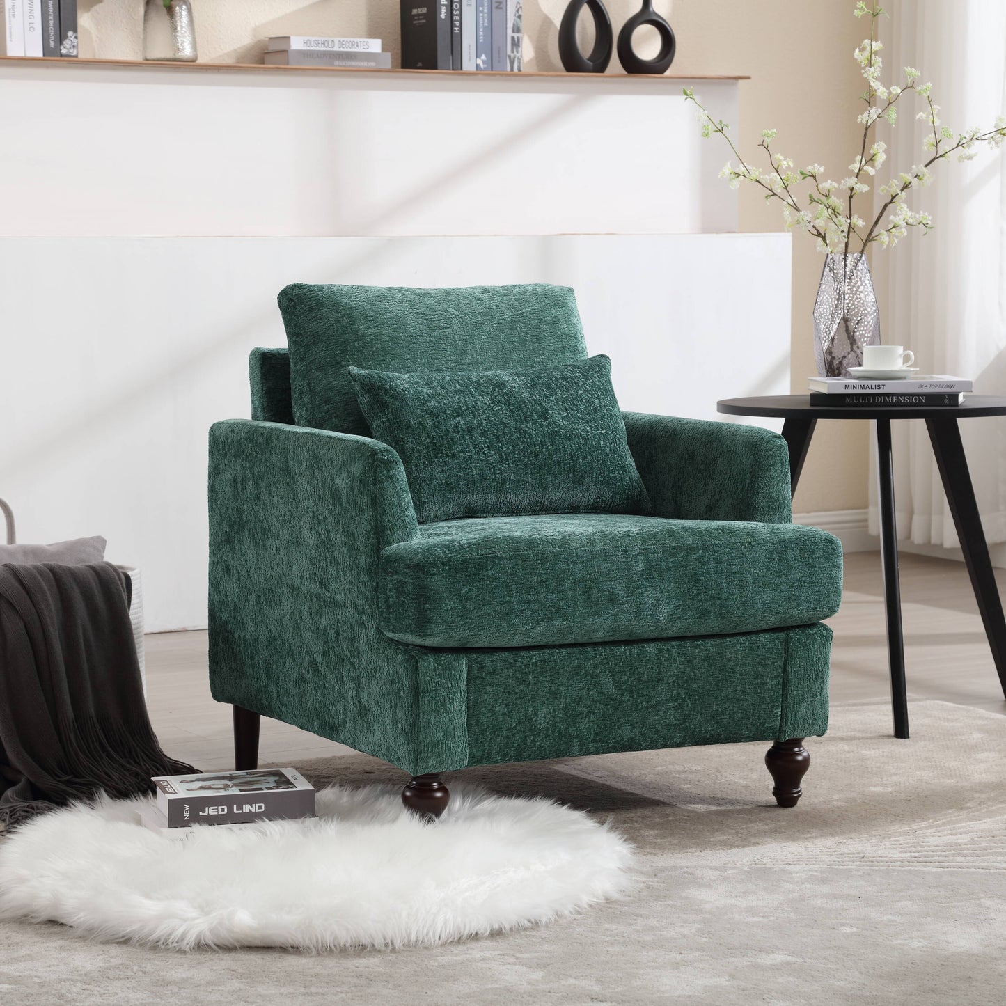 Bayfeve Leisure Single Chair 29.5-in W Modern Emerald Green Chenille Accent Armchair