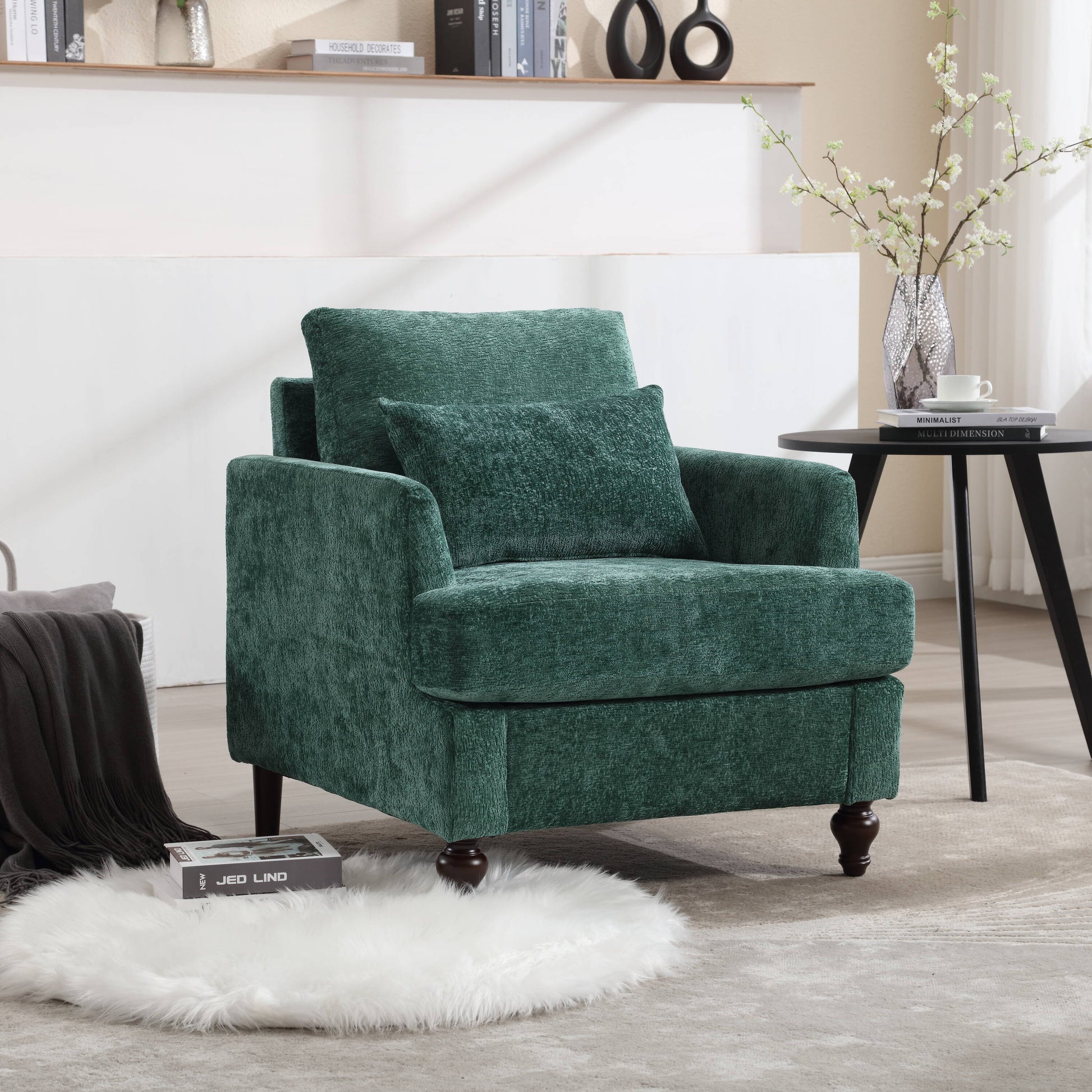 Bayfeve Leisure Single Chair 29.5-in W Modern Emerald Green Chenille Accent Armchair