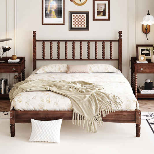 Bayfeve Queen Walnut Wood Platform Bed with Headboard