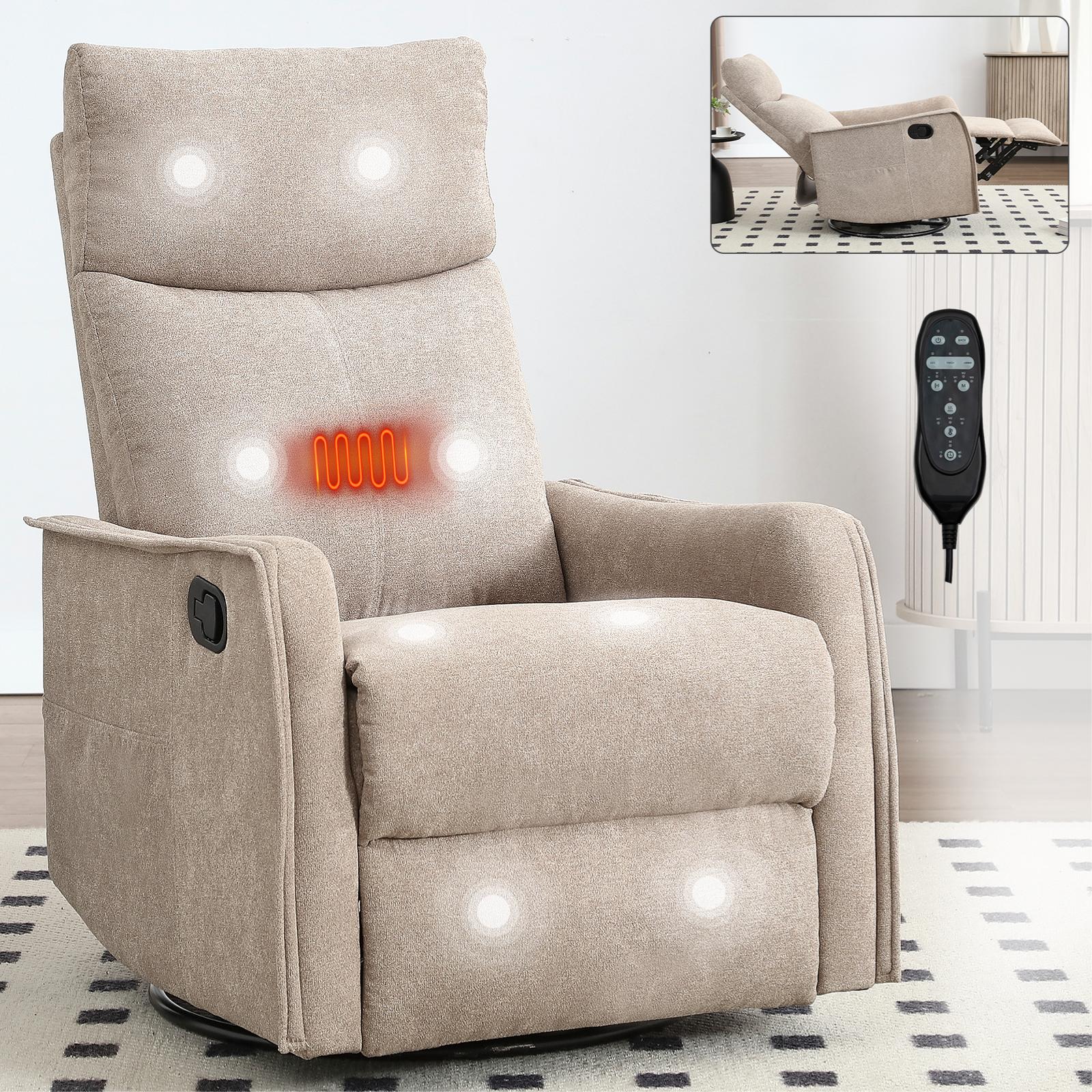 Bayfeve Recliner Chair with Rocker and Swivel Khaki Polyester Upholstered Swivel Powered Reclining Recliner