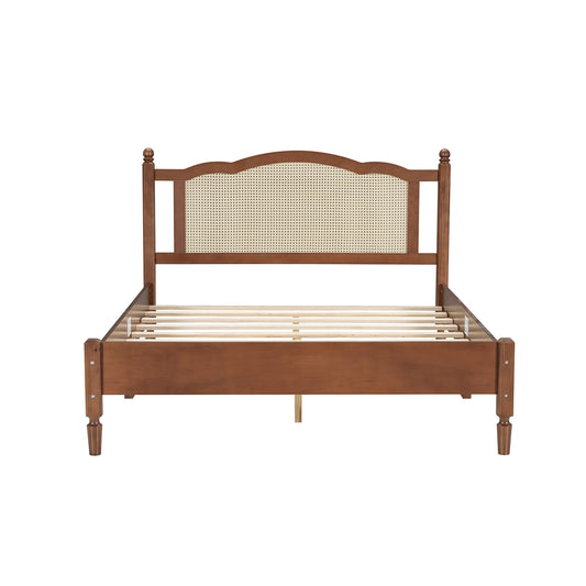 Bayfeve Queen Walnut Wood Platform Bed with Headboard