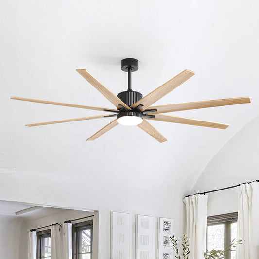 Sofucor 76K001SMTY 76 Black with Brown Blades Color-Changing Integrated LED Covered Outdoor Ceiling Fan With Light and Remote Included 8 -Blade