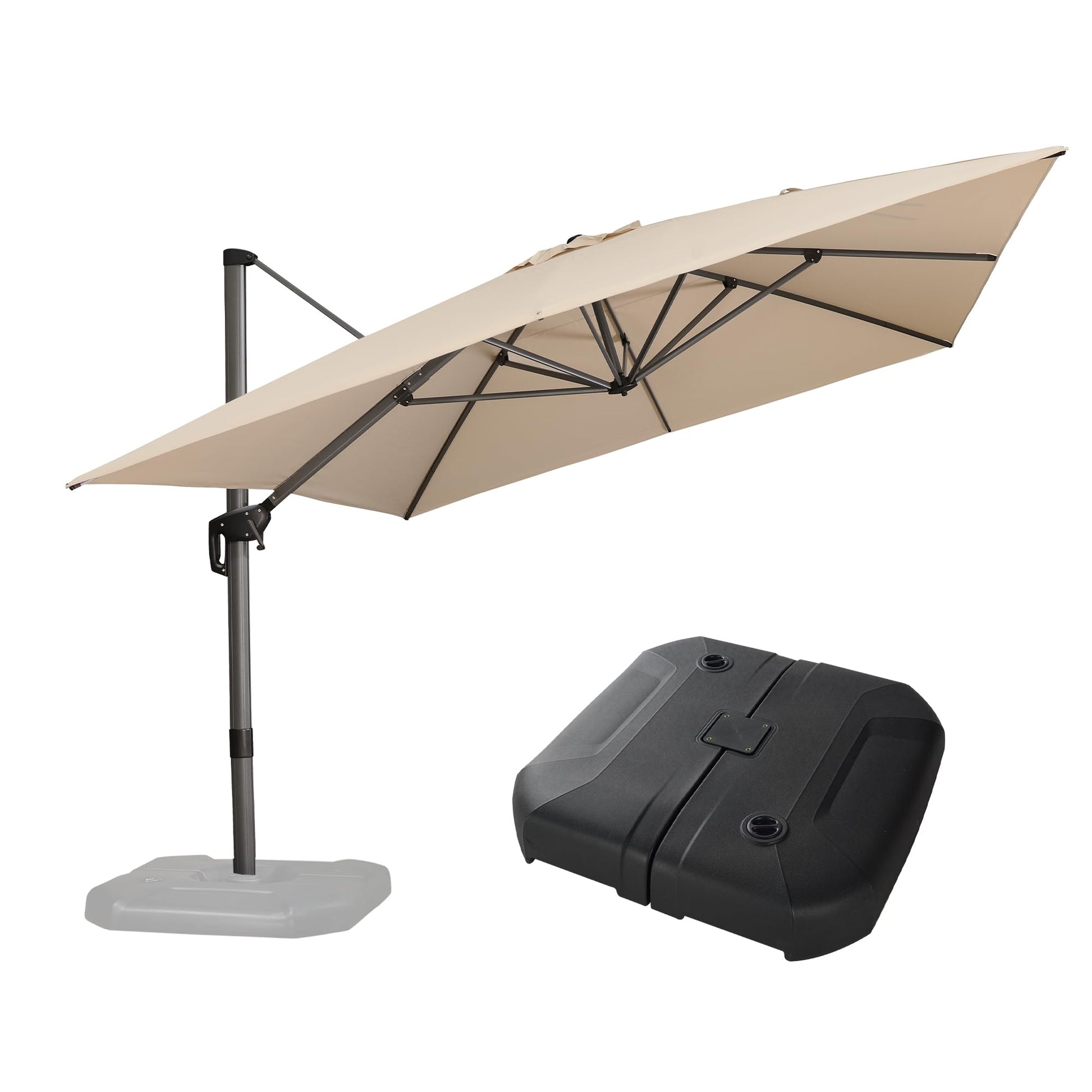 PURPLE LEAF 13-ft Aluminum Beige Crank Cantilever Patio Umbrella with Base