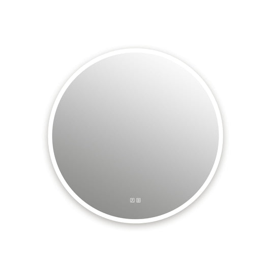 FurniFusion 28-in x 28-in Polished Frameless Round Dimmable LED Lighted Fog Free Bathroom Vanity Mirror ( Silver )