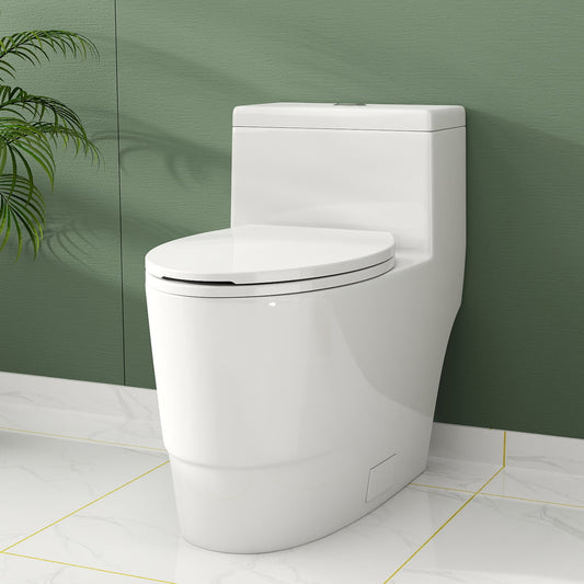 FURUISI 03 91003White Elongated Standard height 12-in Rough-In WaterSense 1.6 GPF Dual Flush Soft Close 1-piece Toilet