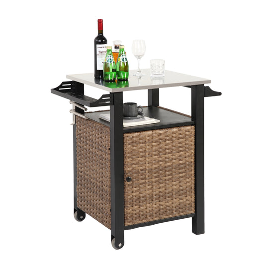 AHIOU HOME Alturas Brown Wicker Outdoor Serving Cart