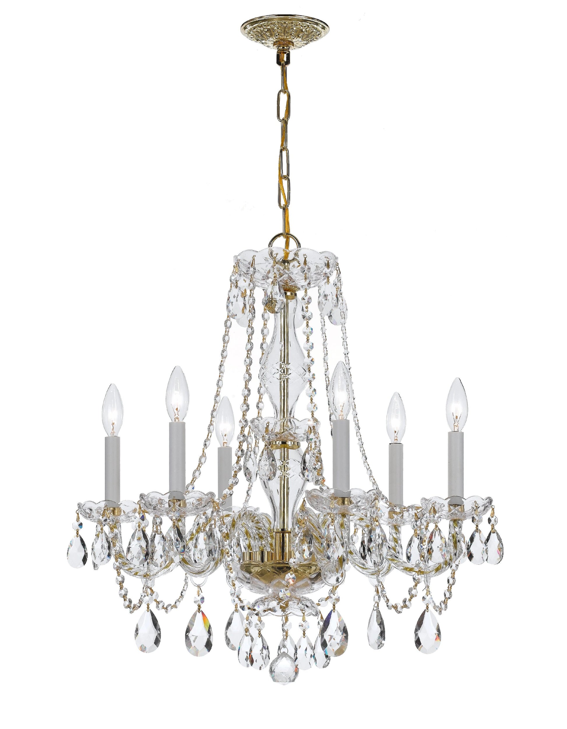 Crystorama Traditional Crystal 6 -Light Polished Gold Traditional Crystal For Use in Bathrooms, Bedrooms, Dining Rooms, Foyers, Kitchens, Living Rooms Chandelier