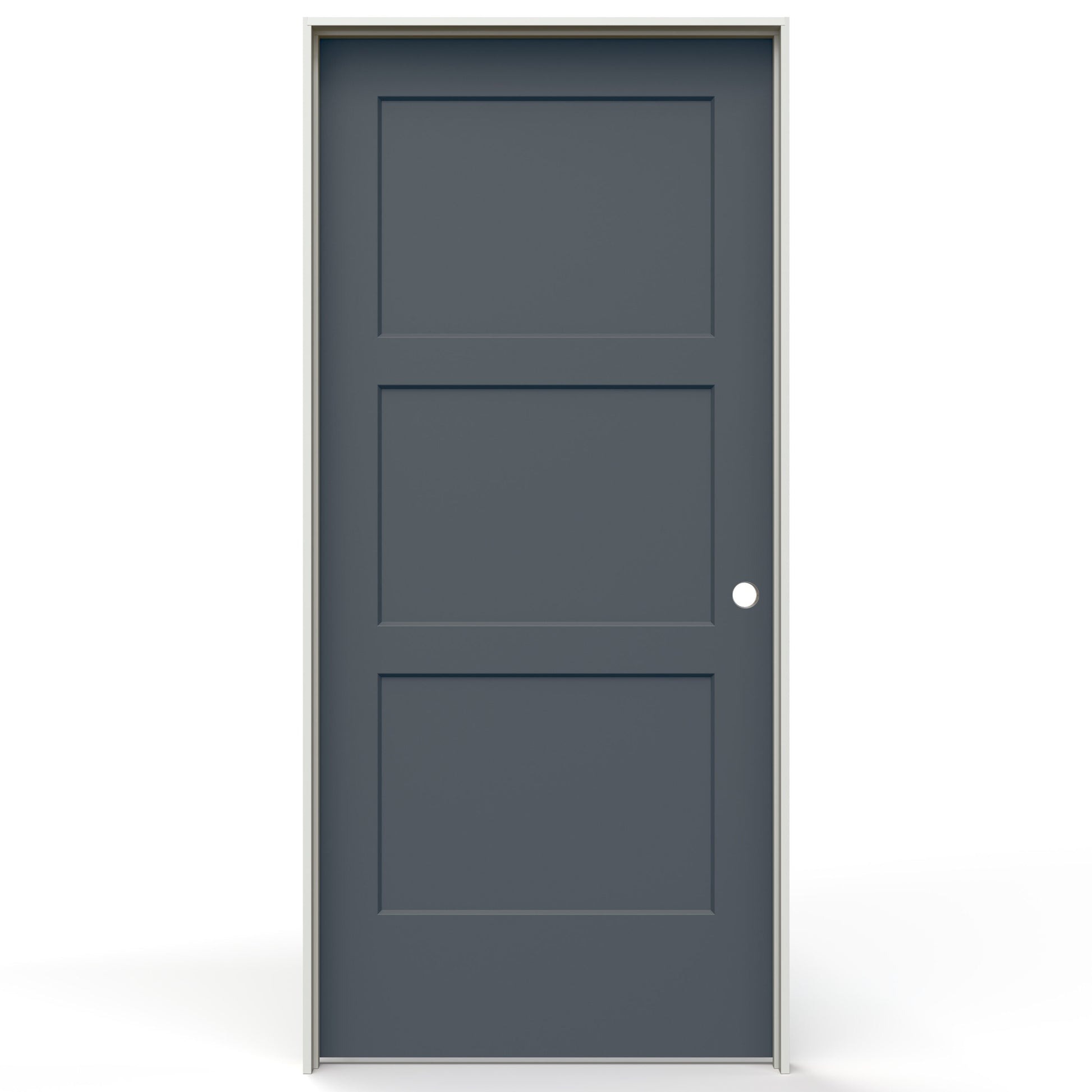 JELD-WEN 36-in x 80-in Steele Gray Solid core 3-panel Left hand Smooth Prefinished Molded composite Flat Jamb Single Prehung Interior Door with