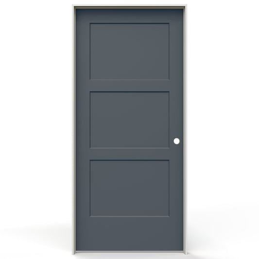 JELD-WEN 36-in x 80-in Steele Gray Solid core 3-panel Left hand Smooth Prefinished Molded composite Flat Jamb Single Prehung Interior Door with