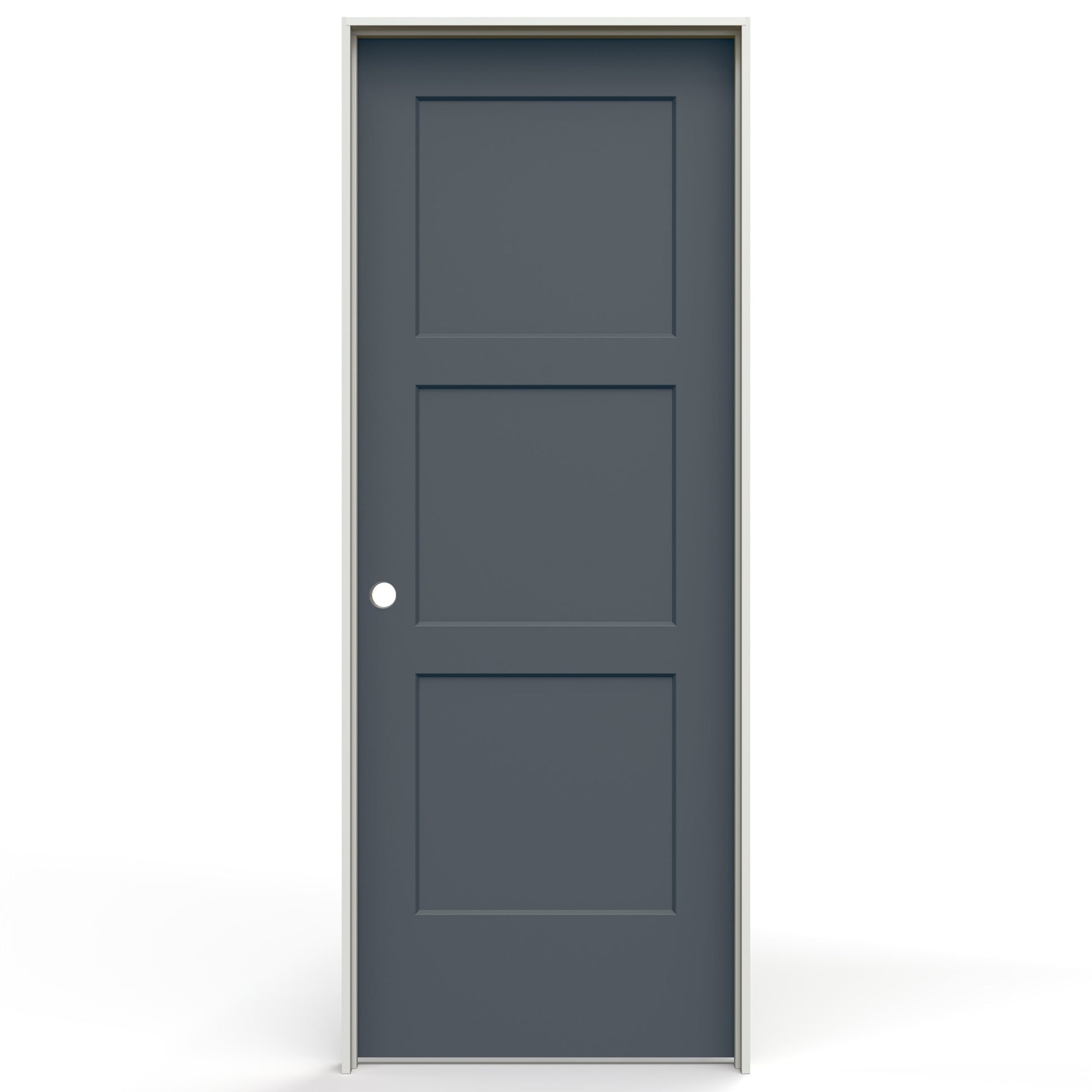 JELD-WEN 28-in x 80-in Steele Gray Hollow core 3-panel Right hand Smooth Prefinished Molded composite Flat Jamb Single Prehung Interior Door