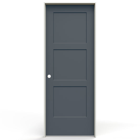 JELD-WEN 28-in x 80-in Steele Gray Hollow core 3-panel Right hand Smooth Prefinished Molded composite Flat Jamb Single Prehung Interior Door