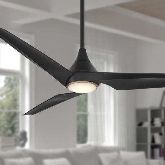 Minka Aire Switch-3 60-in Coal Black with Coal Black Blades Integrated LED Downrod or Flush Mount Smart Ceiling Fan With Light 3 -Blade