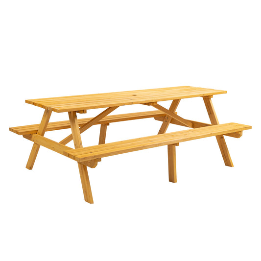 SINOFURN 75-in Yellow Douglas fir Rectangle Picnic Table