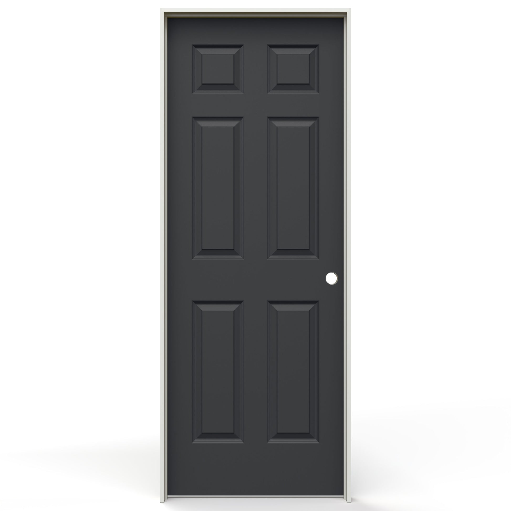 JELD-WEN 28-in x 80-in Black Solid core 6-panel Left hand Textured Prefinished Molded composite Flat Jamb Single Prehung Interior Door