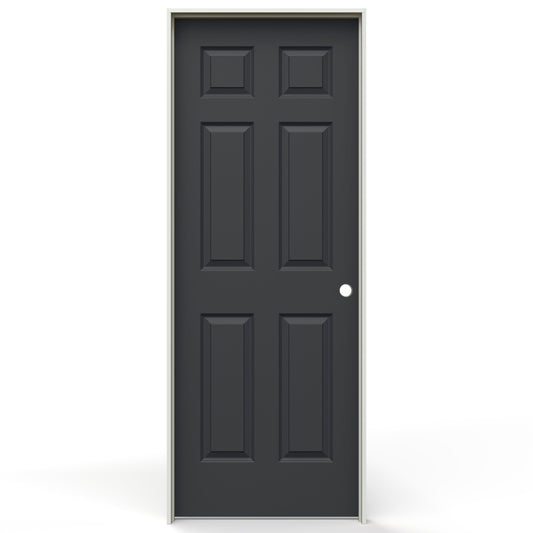 JELD-WEN 28-in x 80-in Black Solid core 6-panel Left hand Textured Prefinished Molded composite Flat Jamb Single Prehung Interior Door