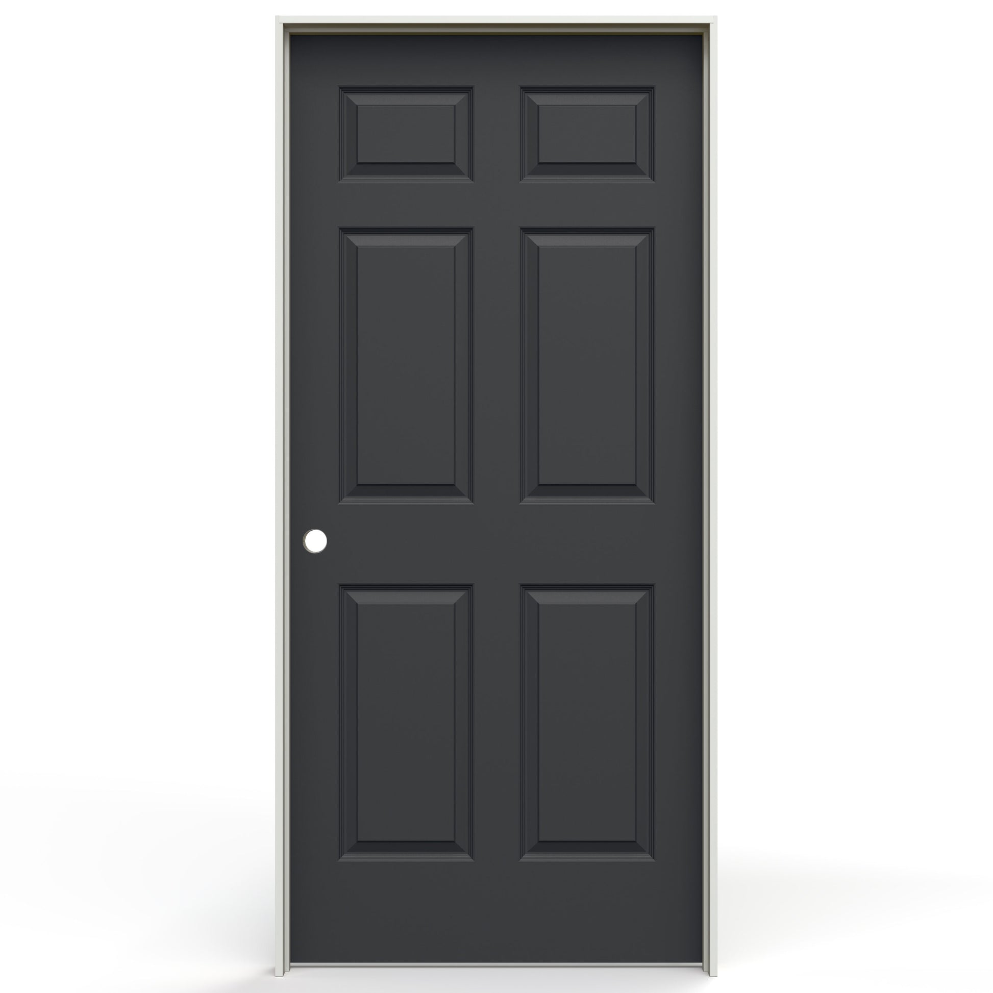 JELD-WEN 36-in x 80-in Black Solid core 6-panel Right hand Textured Prefinished Molded composite Flat Jamb Single Prehung Interior Door with