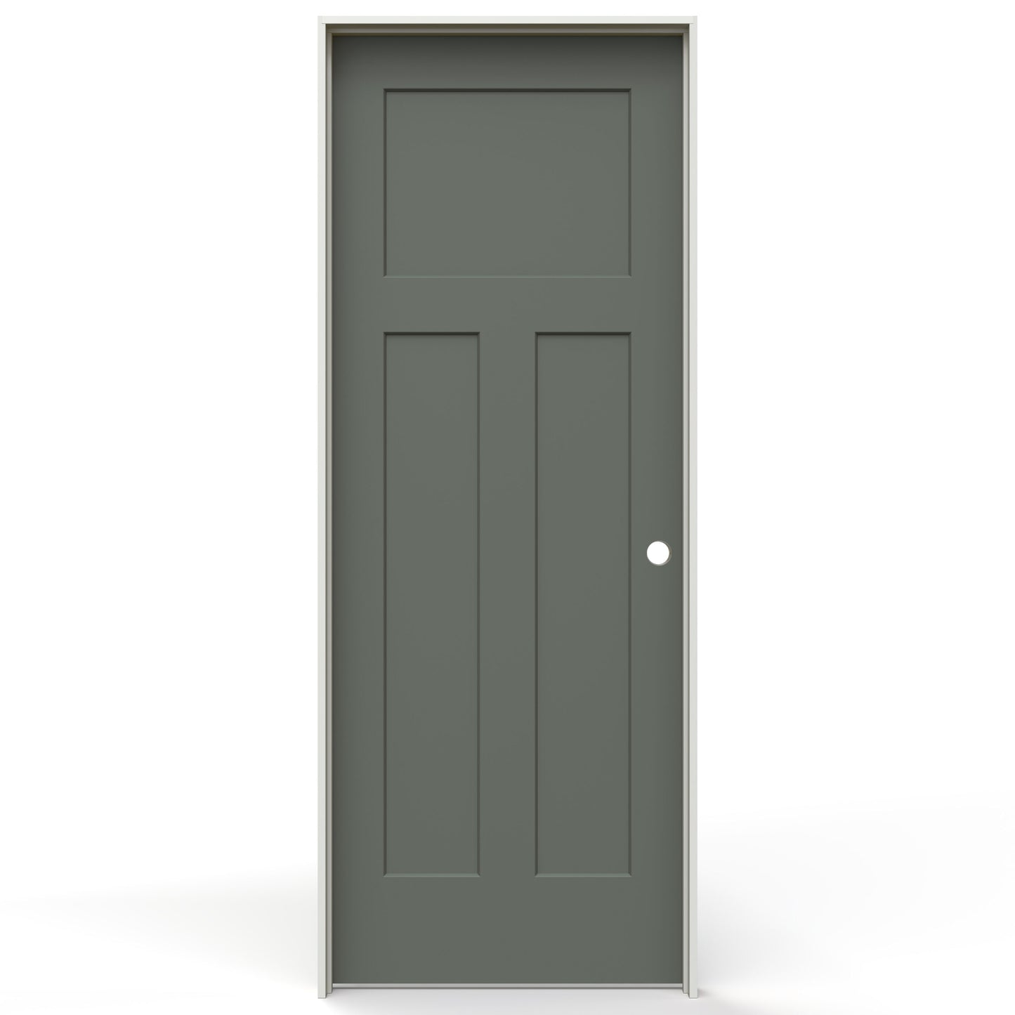 JELD-WEN 28-in x 80-in Renew Solid core 3-panel Left hand Smooth Prefinished Molded composite Flat Jamb Single Prehung Interior Door with