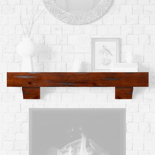 Mantels Direct 60-in W x 5-in H x 9-in D Cherry Rustic Distressed Stained Pine Hollow Rustic Fireplace Mantel Shelf