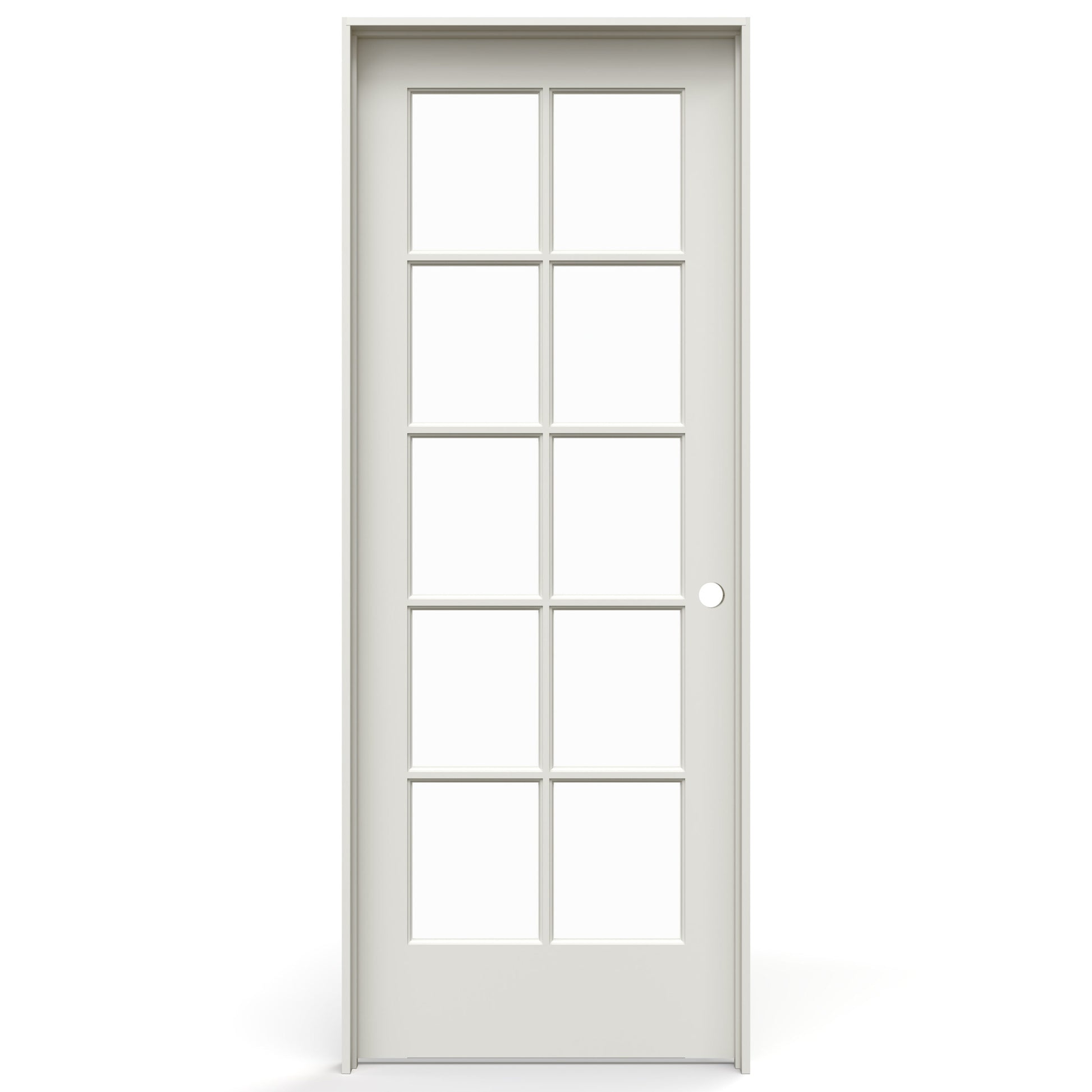 JELD-WEN 30-in x 80-in Primed Solid core Clear glass Left hand Smooth Primed Pine Wood Flat Jamb Single Prehung Interior Door with