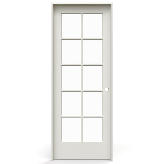 JELD-WEN 30-in x 80-in Primed Solid core Clear glass Left hand Smooth Primed Pine Wood Flat Jamb Single Prehung Interior Door with